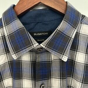 Bugatchi NWOT classic fit button down cotton plaid shirt size men's large 16.5